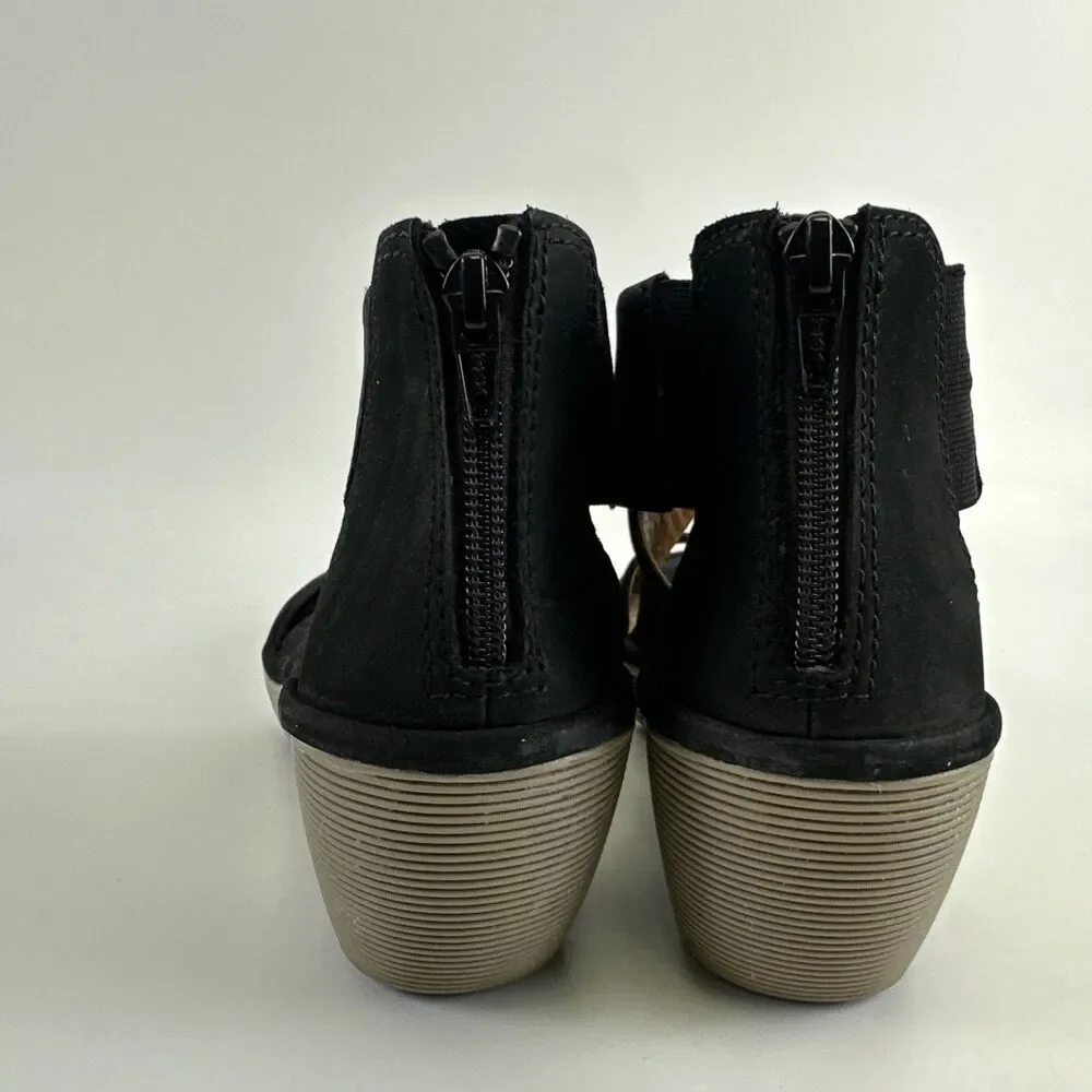 Clarks Artisan Clarene Glamour Wedge Black Nubuck Back Zip Platform Womens 8